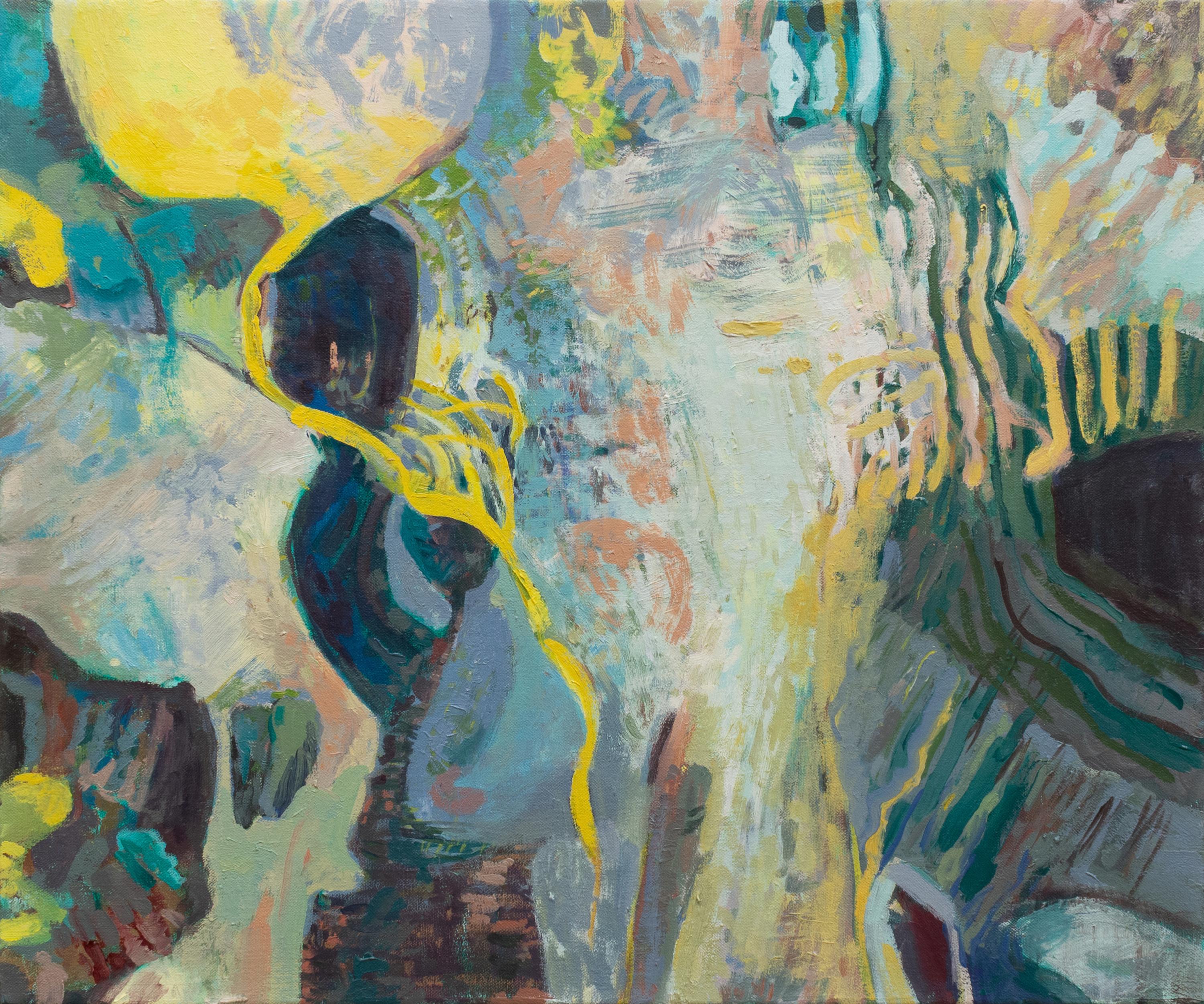 "Deluge #2" - abstract landscape, green, expressive, vibrating color
