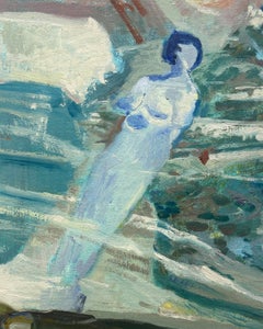 "Deluge #3" - paesaggio astratto, verde, espressivo, colore vibrante