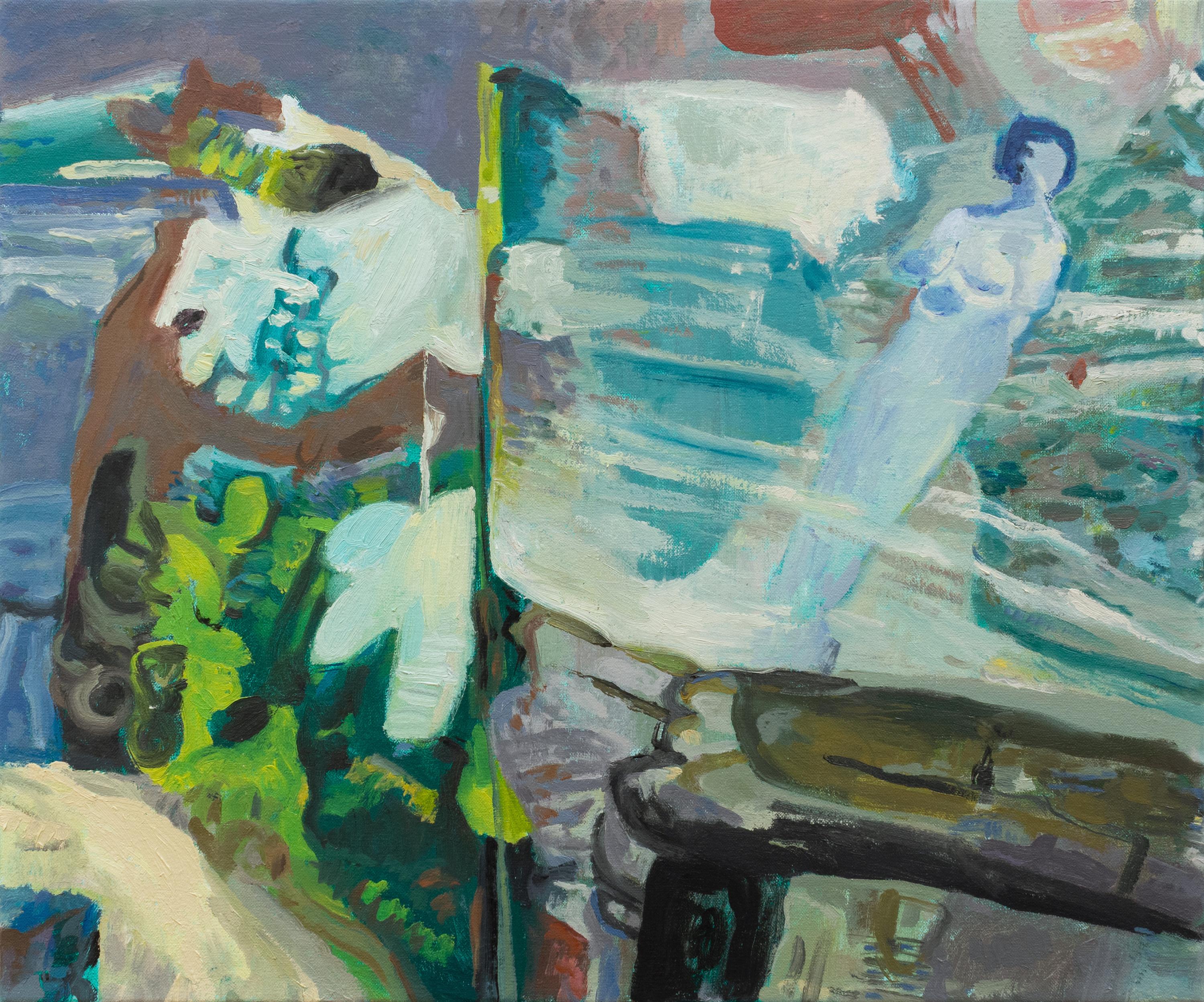 "Deluge #3" - abstract landscape, green, expressive, vibrating color