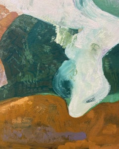 "Consiglio delle lepri" - paesaggio astratto, verde, arancione, colore vibrante