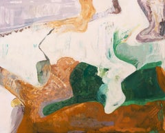 "Hares' Counsel" - abstract landscape, green, orange, vibrating color