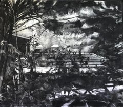 "Hogar" - carboncillo, naturaleza, árboles, dibujo grande, clack y blanco
