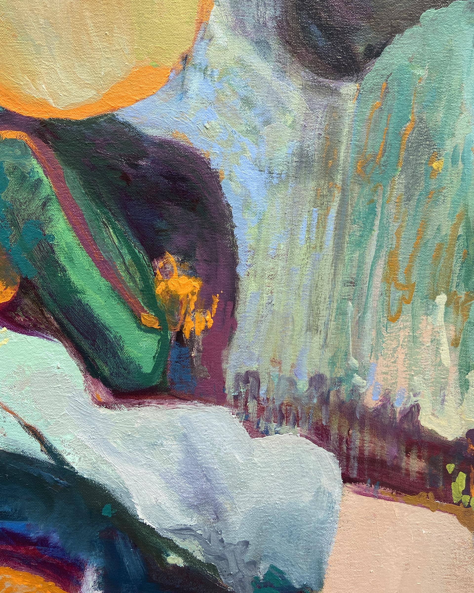 Dieses Gemälde ist eine abstrakte Landschaft in den Farben Orange, Lila, Grün, Gelb und Blau.

Eilis Crean lässt sich von den Werken von Honoré-Victorin Daumier, Evie Hone, Patrick Pye, Milton Avery, William Kentridge, Joan Snyder, Jennifer