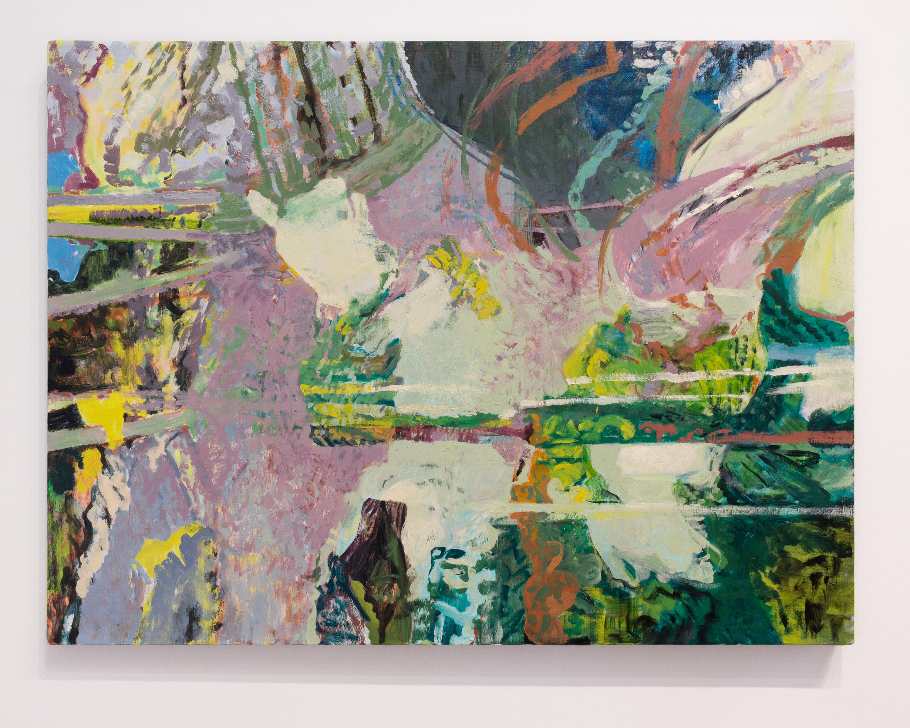 This painting is an imagined abstract landscape featuring green, yellow, purple, brick red, and blue.

Eilis Crean is inspired by the works of Honoré-Victorin Daumier, Evie Hone, Patrick Pye, Milton Avery, William Kentridge, Joan Snyder, Jennifer