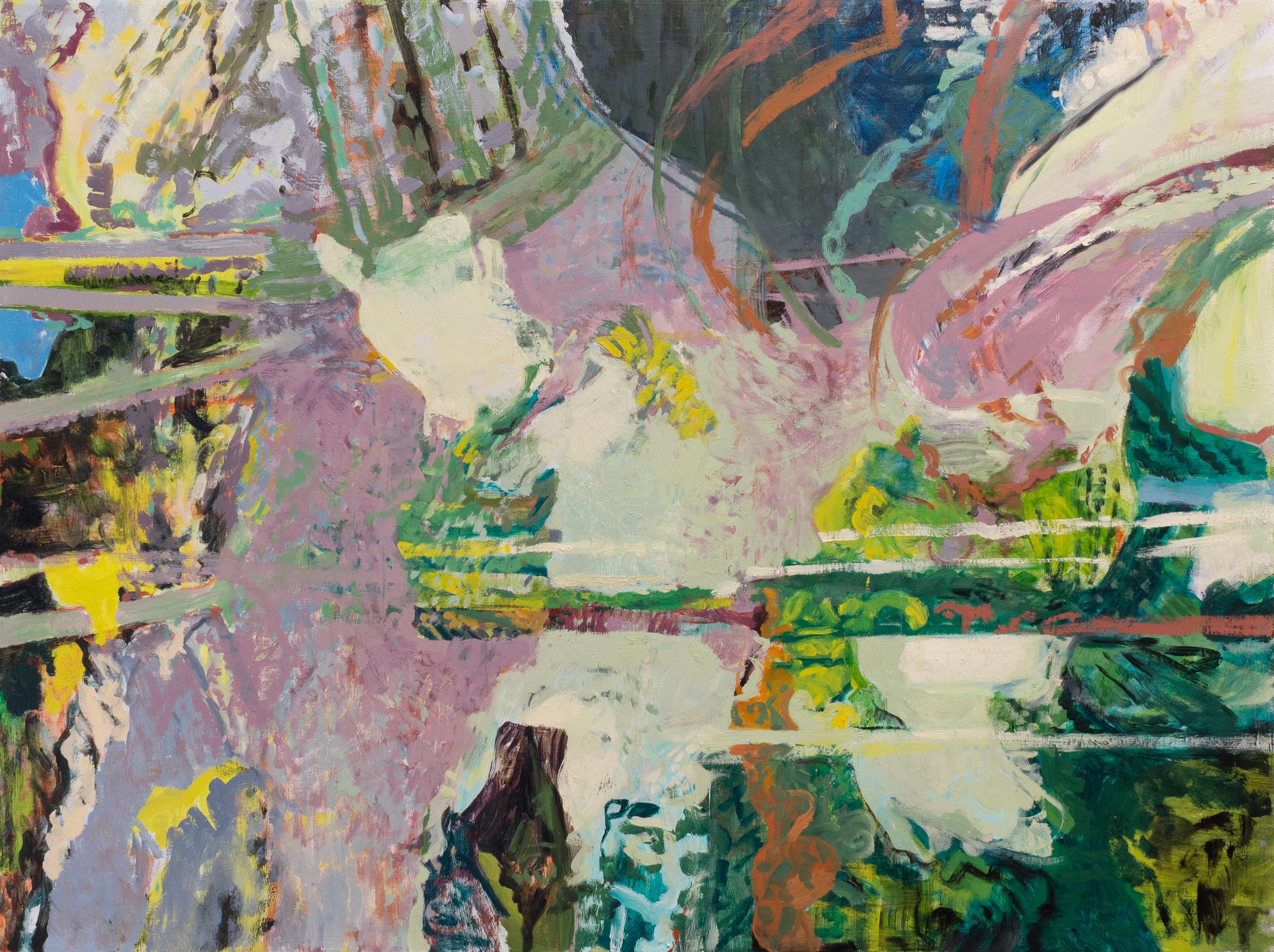 Eilis Crean Abstract Painting - "Through Lines" - abstract landscape, expressive, imaginative, green, movement
