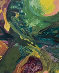 "Tracing A Drifting Sun" - abstract landscape, expressive, imaginative, green