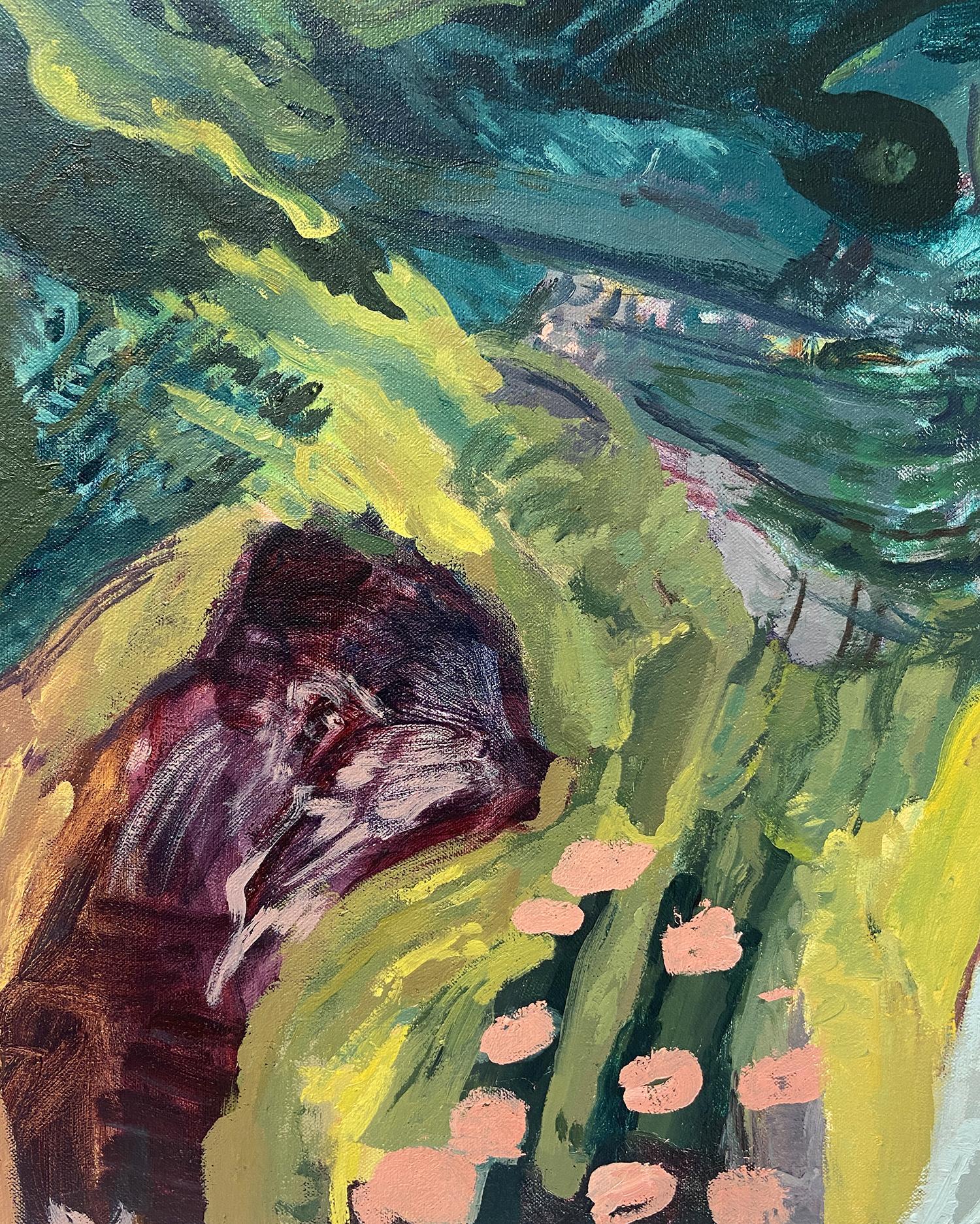 This painting is an imagined abstract landscape featuring green, yellow, purple and blue.

Eilis Crean is inspired by the works of Honoré-Victorin Daumier, Evie Hone, Patrick Pye, Milton Avery, William Kentridge, Joan Snyder, Jennifer Bartlett, Judy