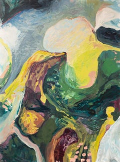 "Tracing A Drifting Sun" - abstract landscape, expressive, imaginative, green