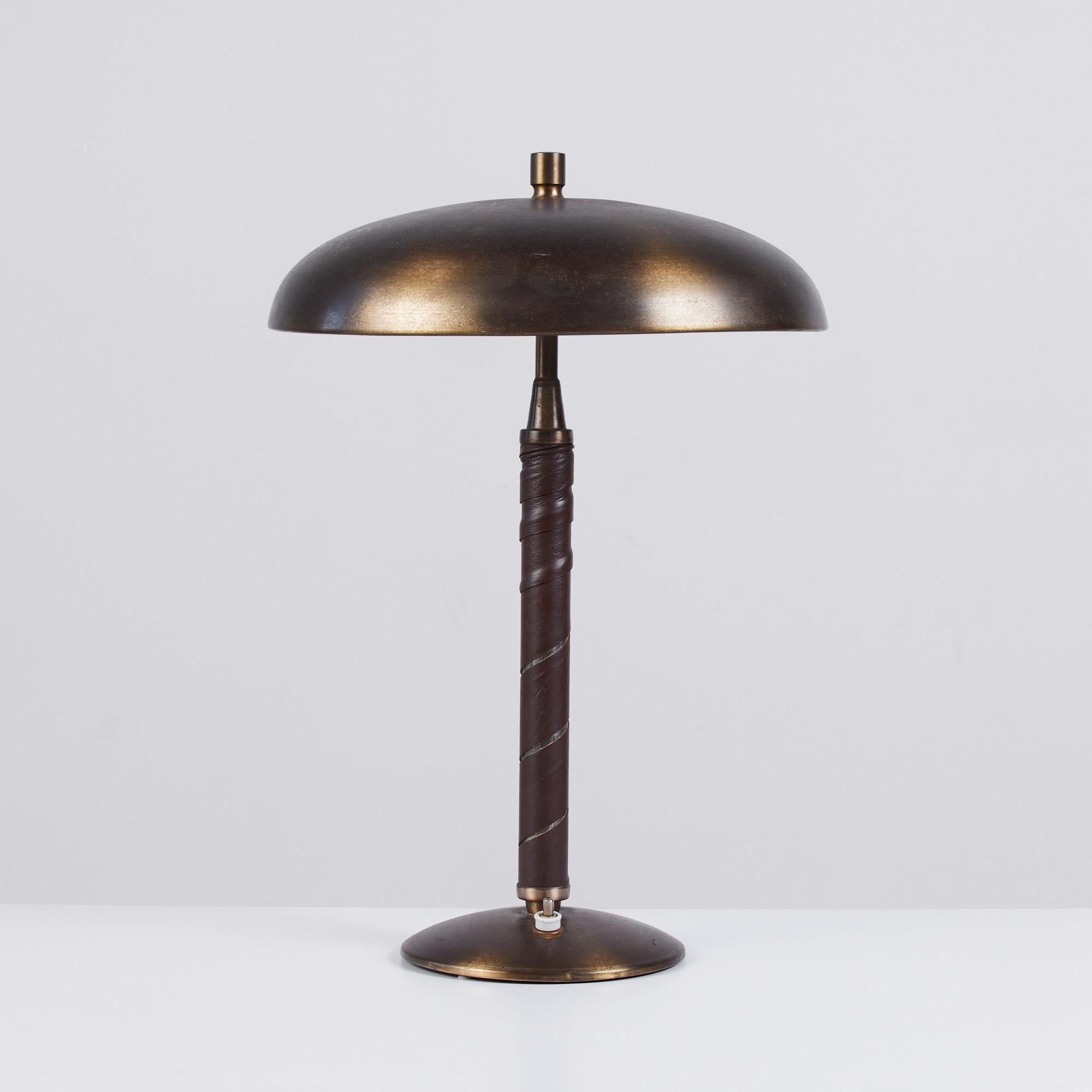Mid-Century Modern Einar Bäckström Brass and Leather Table Lamp