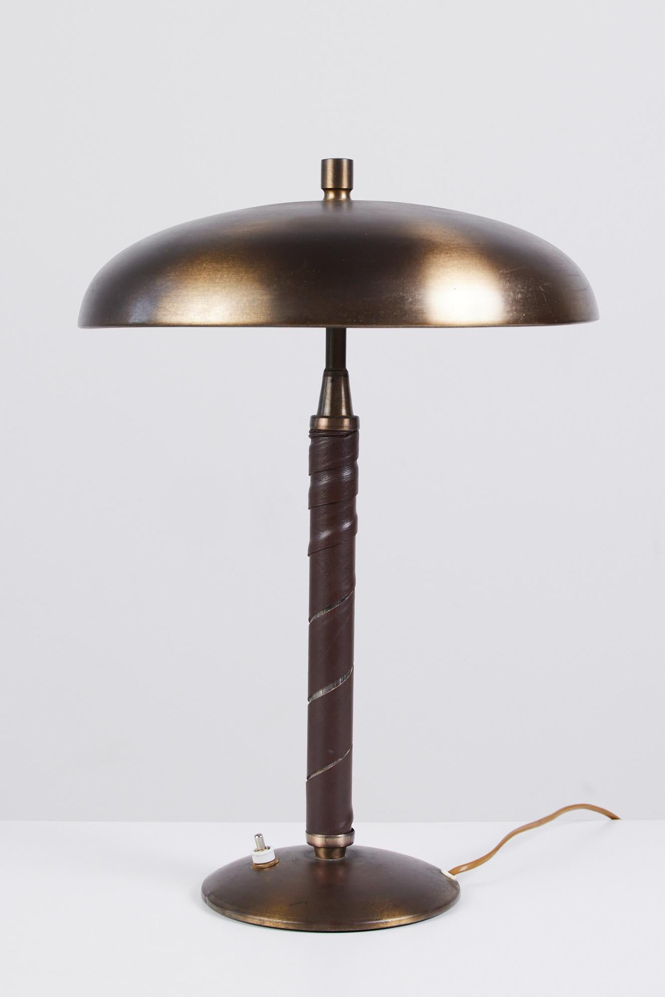 Einar Bäckström Brass and Leather Table Lamp 1
