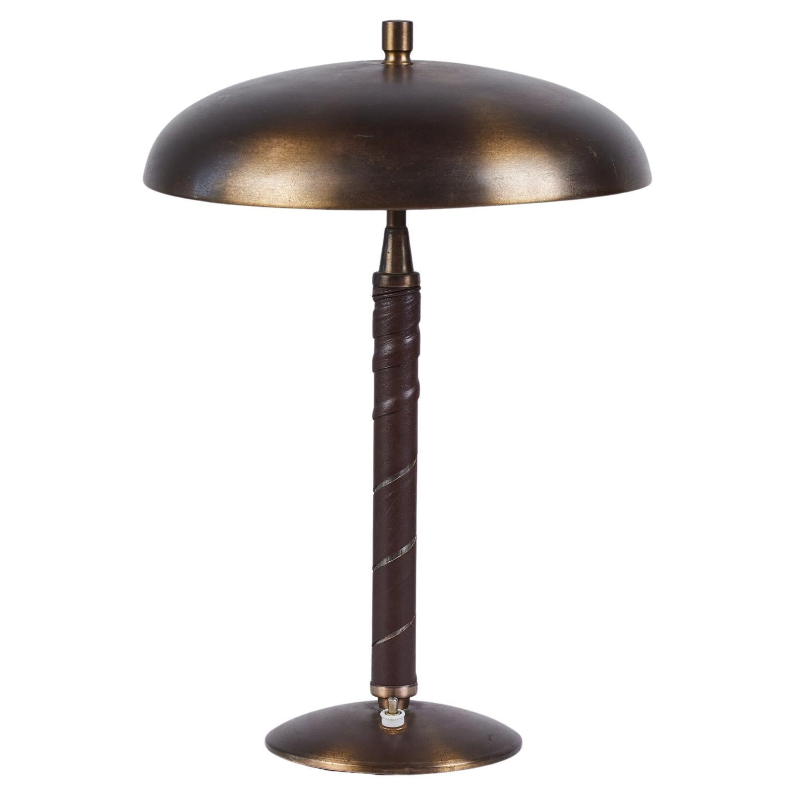 Einar Bäckström Brass and Leather Table Lamp