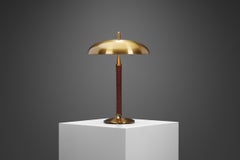 Einar Bäckström Brass Table Lamp with Leather-Wrapped Stem, Sweden 1940s