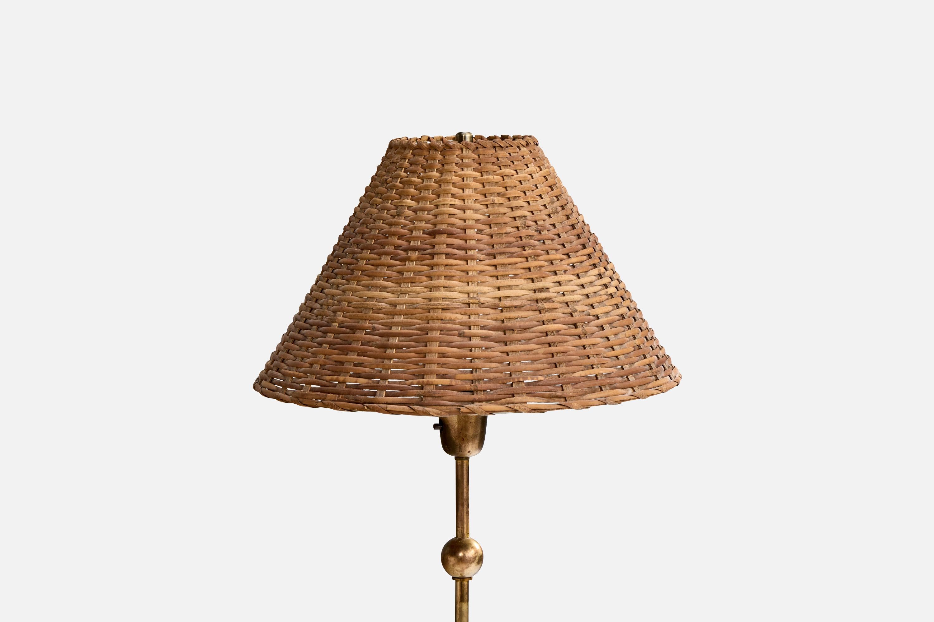 Mid-Century Modern Einar Bäckström, Floor Lamp, Brass, Rattan, Sweden, 1950s For Sale