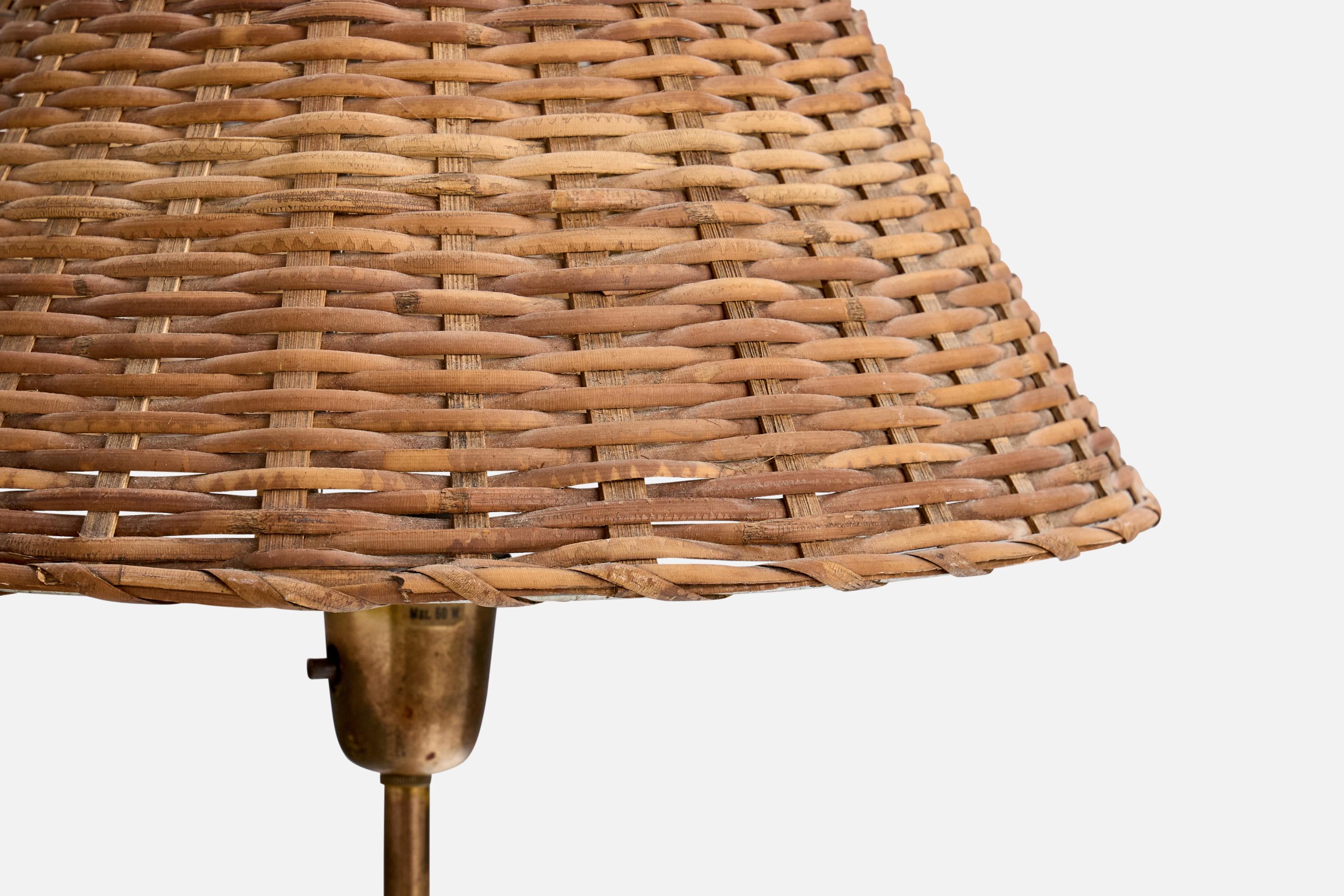 Swedish Einar Bäckström, Floor Lamp, Brass, Rattan, Sweden, 1950s For Sale