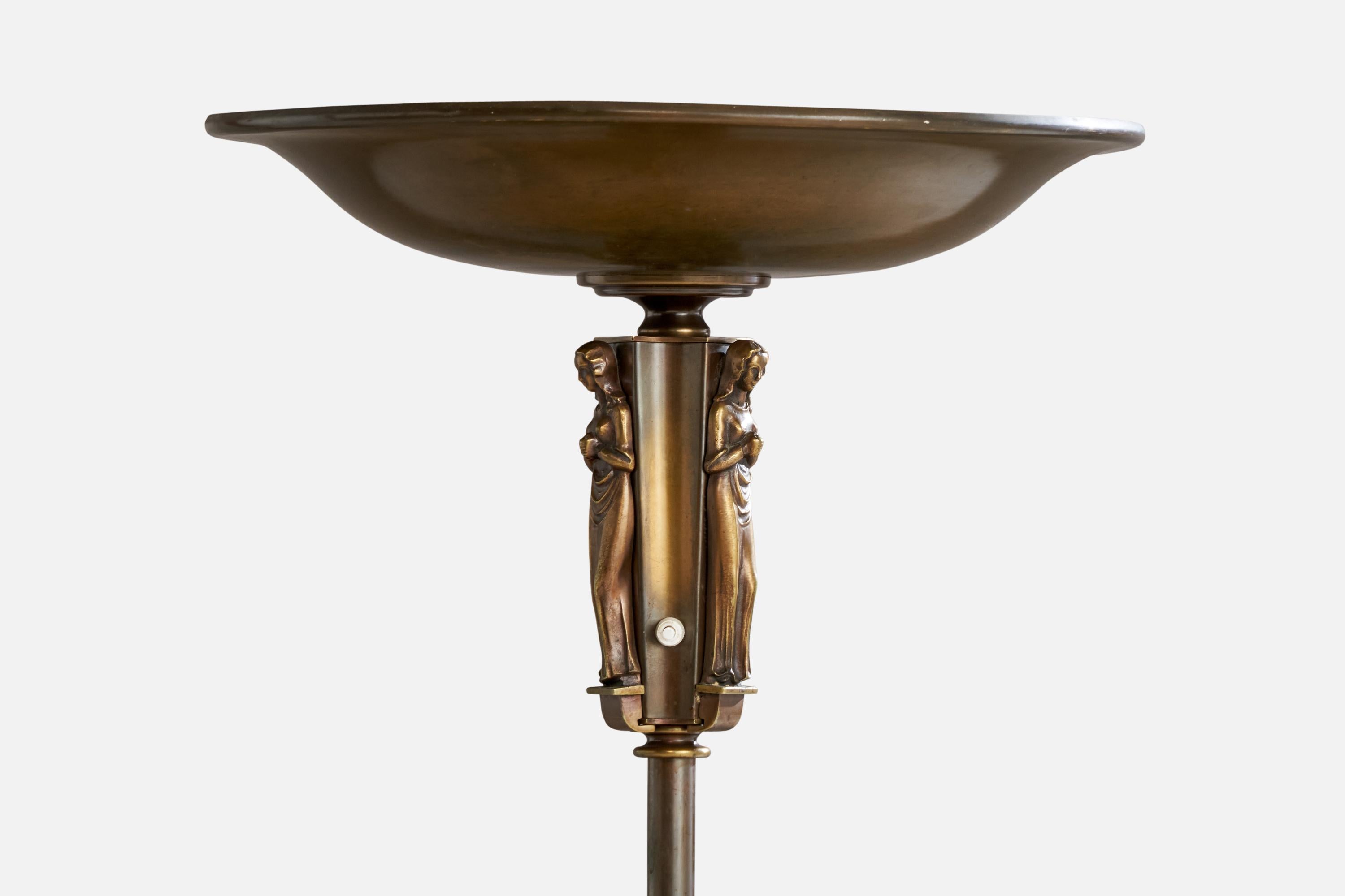 Scandinave moderne Einar Bäckström, lampadaire, laiton, Suède, années 1940 en vente