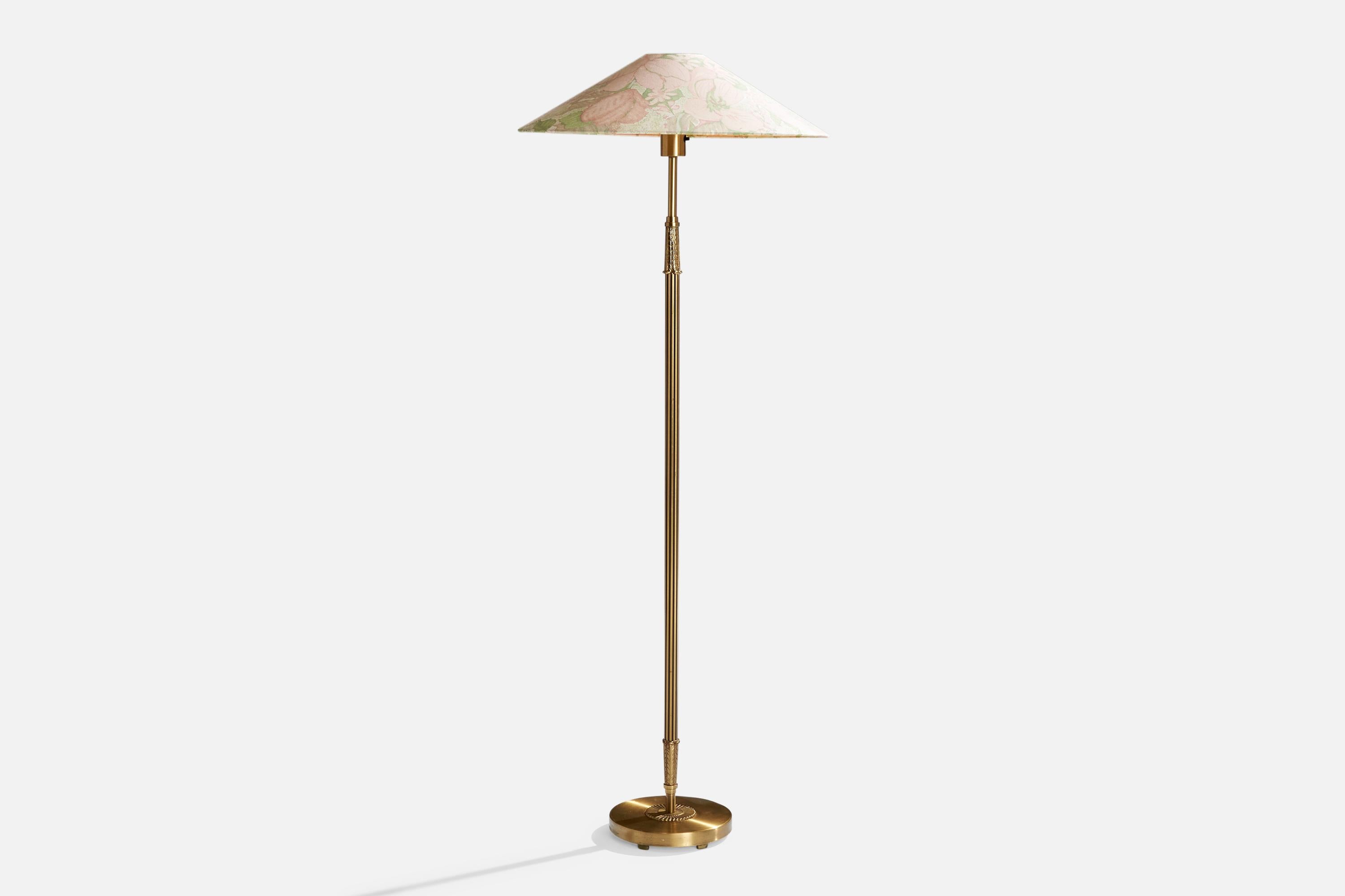 Einar Bäckström, Stehleuchten, Messing, Stoff, Schweden, 1950er Jahre (Skandinavische Moderne) im Angebot