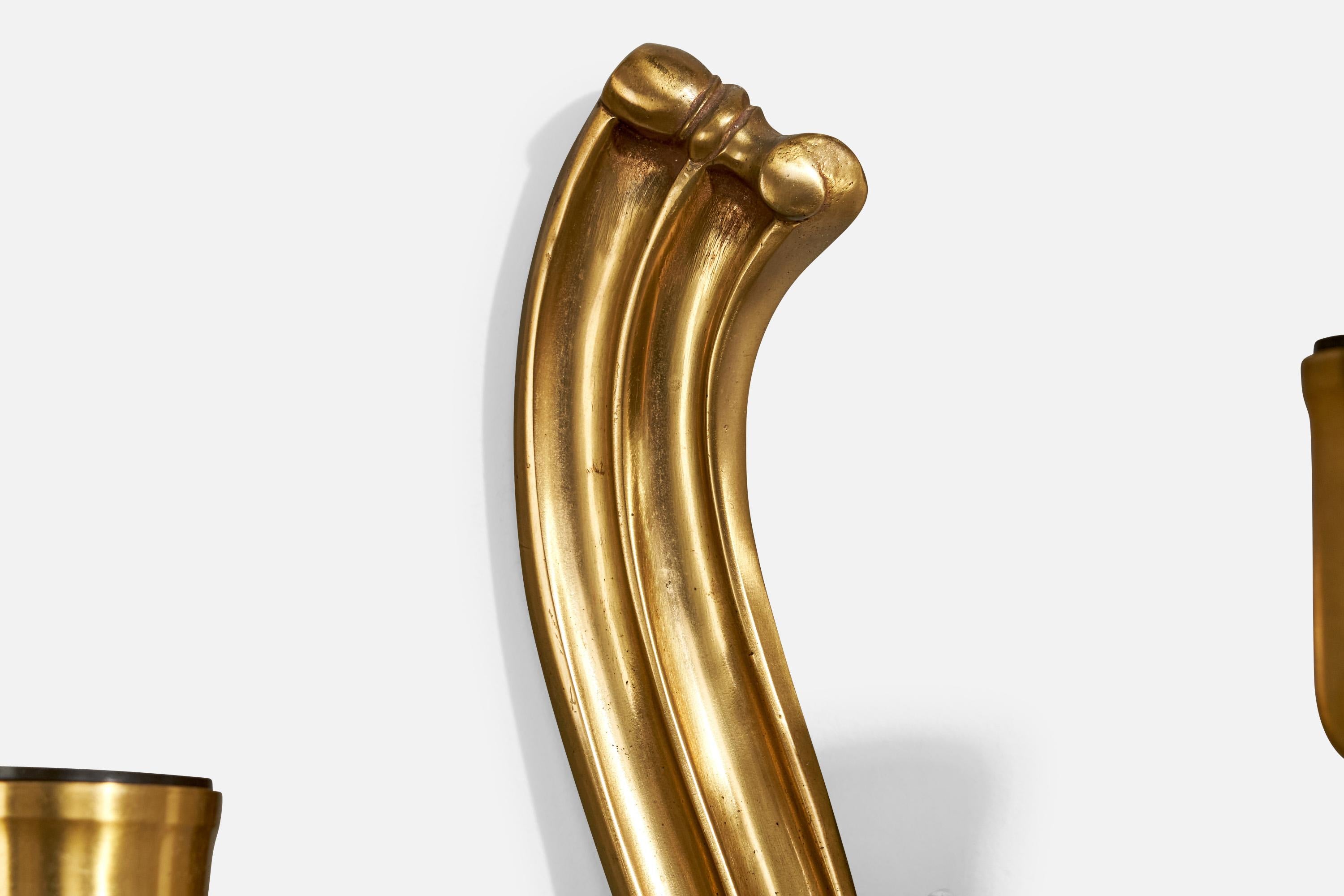 Einar Bäckström, Organische Wandleuchte, Messing, Stoff, Schweden, 1940er Jahre im Angebot 4