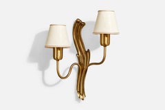 Einar Bäckström, Organic Wall Light, Brass, Fabric, Sweden, 1940s