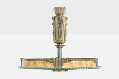 Einar Bäckström, Pendelleuchte, Bronze, Messing, Glas, Papier, Schweden, 1930er Jahre