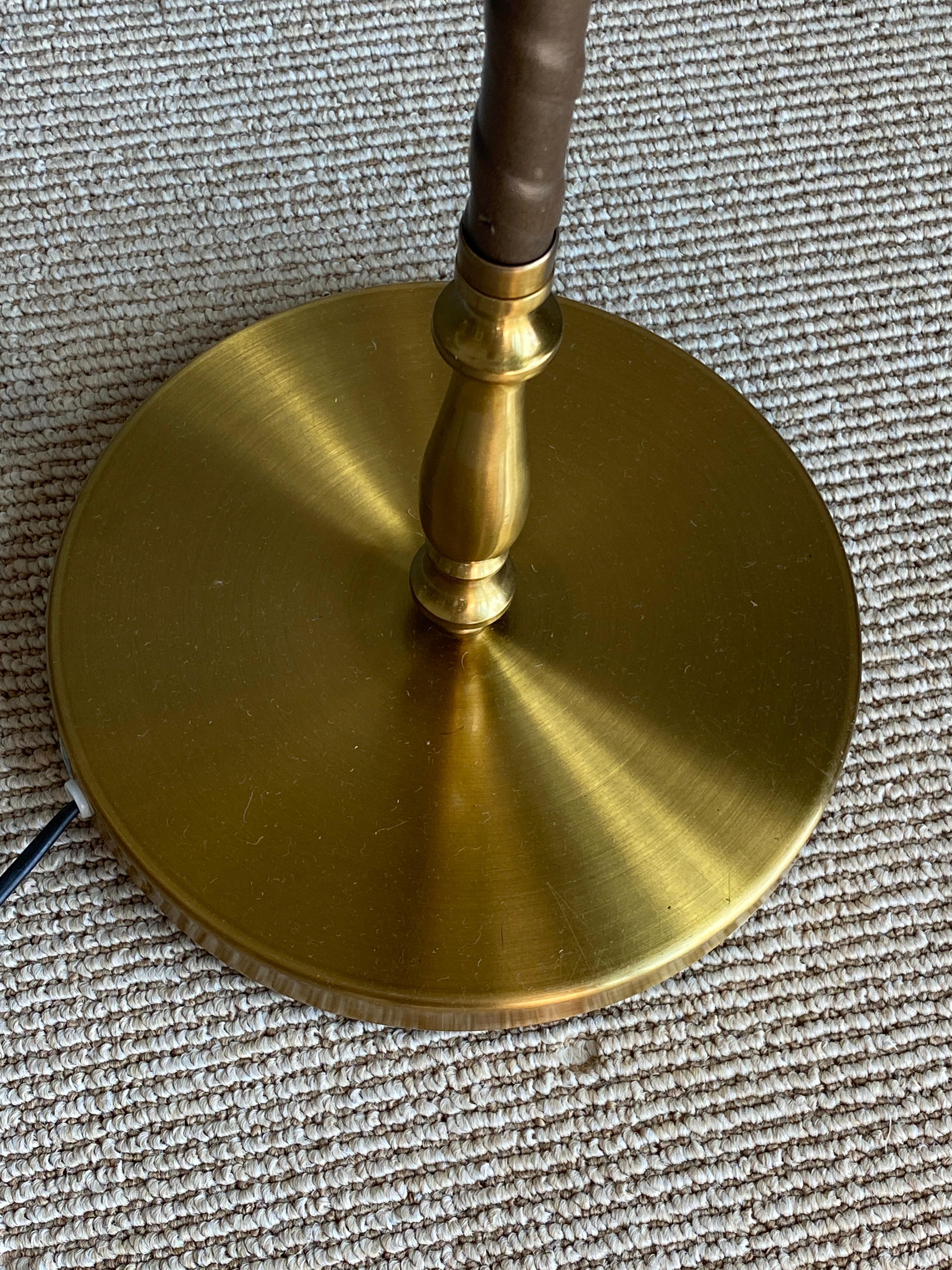 Mid-20th Century Einar Bäckström, Rare Floor Lamp, Brass, Leather, Fabric, Sweden, 1950s