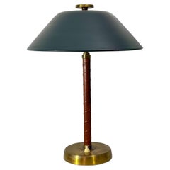 Einar Bäckström, Scandinavian modernist desk lamp, brass & leather, Sweden 1930s