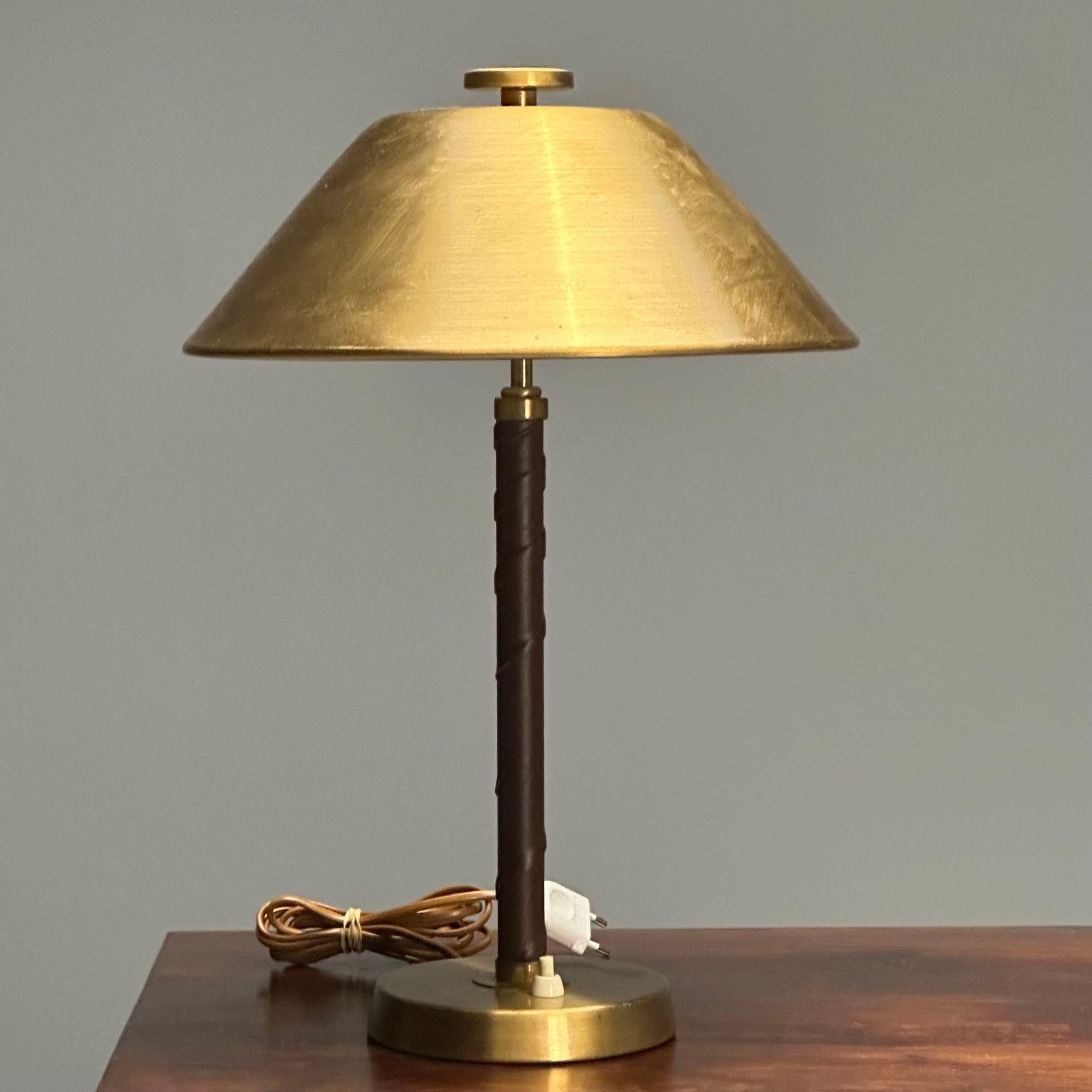 Einar Bäckström, Swedish Mid-Century Modern, Table Lamps, Leather, Brass, 1940s 6
