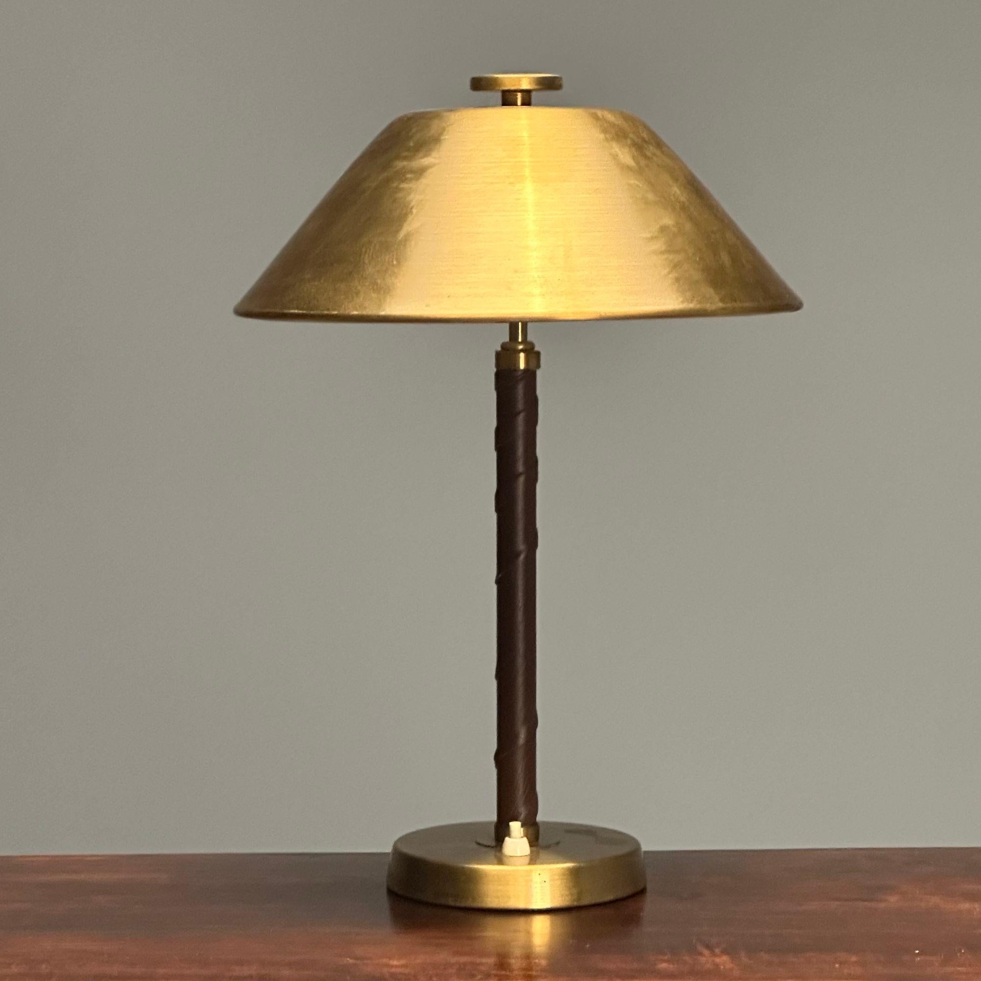 Mid-20th Century Einar Bäckström, Swedish Mid-Century Modern, Table Lamps, Leather, Brass, 1940s