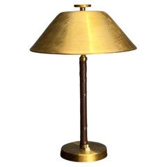 Vintage Einar Bäckström, Swedish Mid-Century Modern, Table Lamps, Leather, Brass, 1940s
