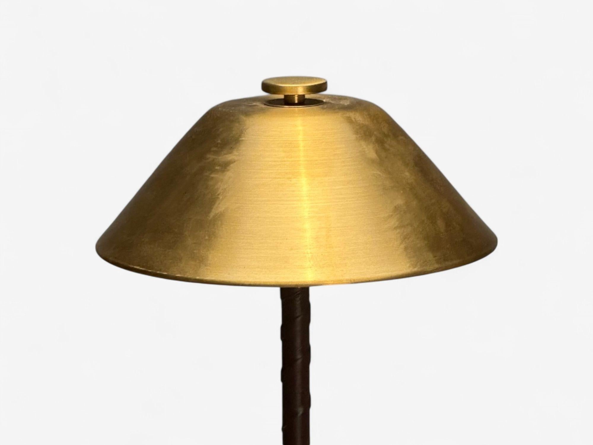 Mid-Century Modern Einar Bäckström, Swedish Modern, Leather, Brass, Rare Table Lamp, Sweden, 1940s For Sale