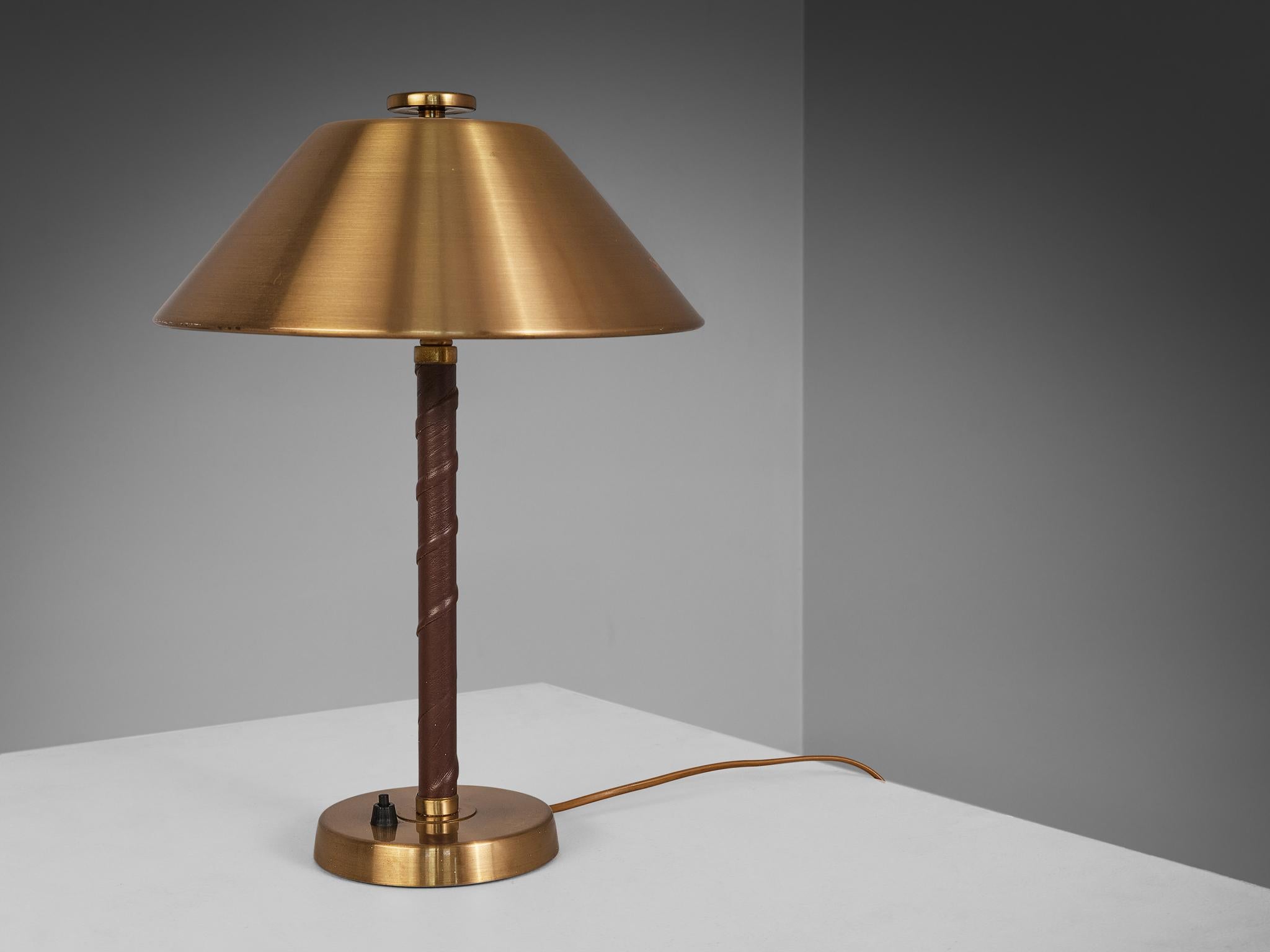 Einar Bäckström Table Lamp in Brushed Brass and Cognac Leather 2