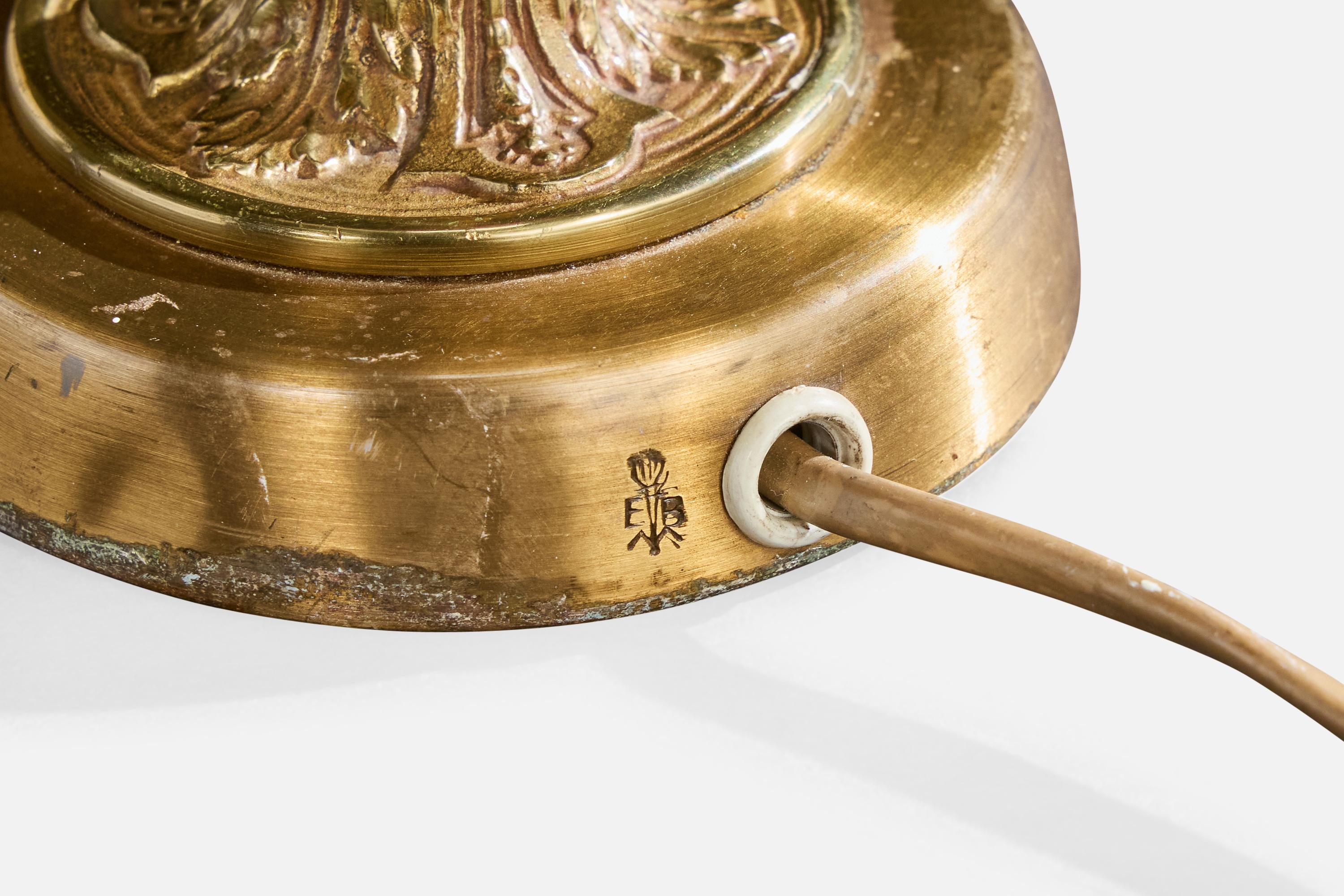 Einar Bäckström, Lámparas de mesa, latón, tela, Suecia, años 40 en venta 5