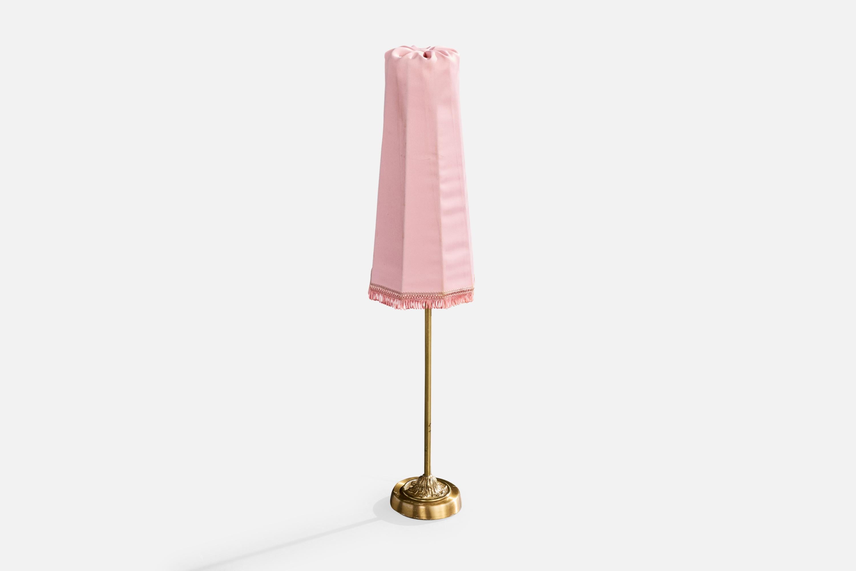 Einar Bäckström, Lámparas de mesa, latón, tela, Suecia, años 40 en Bueno estado para la venta en High Point, NC