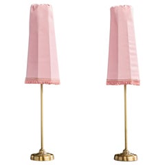 Einar Bäckström, Table Lamps, Brass, Fabric, Sweden, 1940s