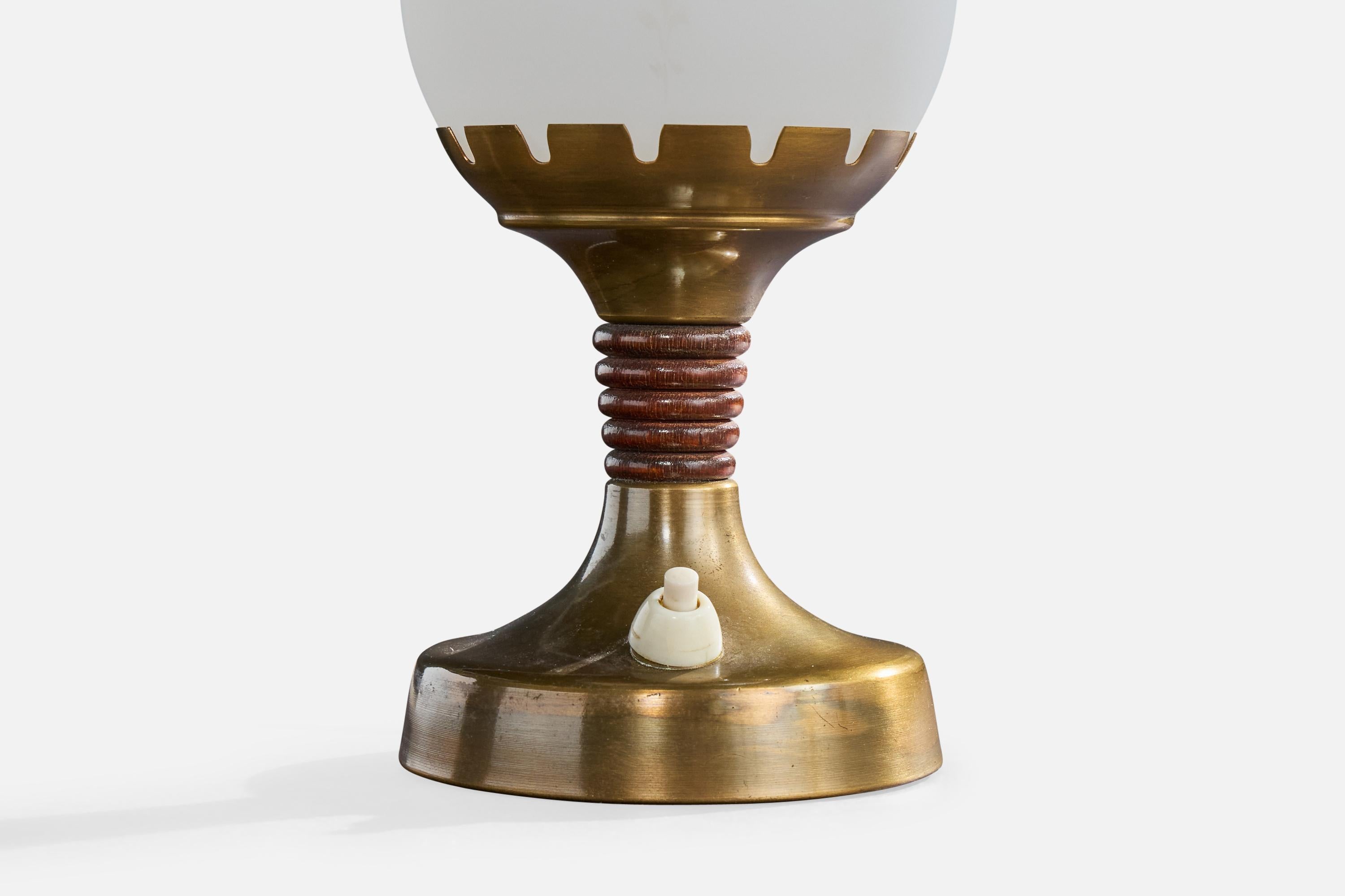 Einar Bäckström, Tischlampen, Messing, Glas, Holz, Schweden, 1950er Jahre im Angebot 2