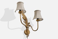 Einar Bäckström, Wall Light, Brass, Fabric, Sweden, 1940s