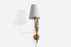 Einar Bäckström, Wall Light, Brass, Fabric, Sweden, 1940s