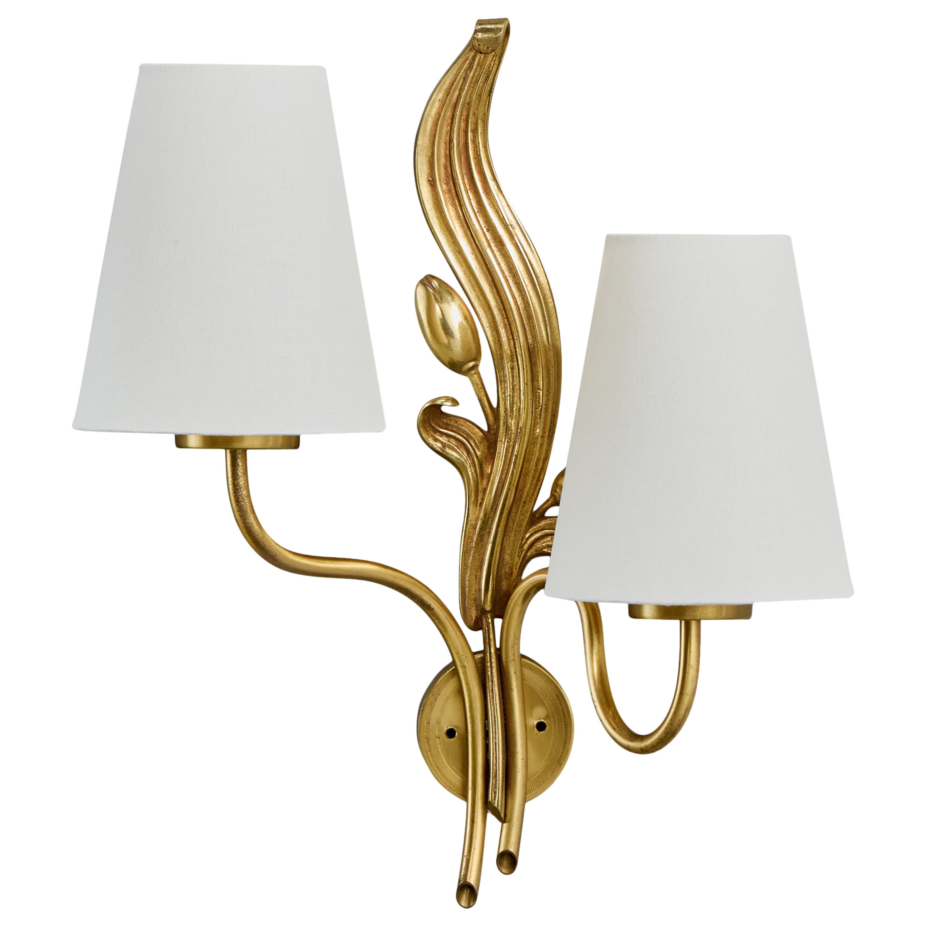 Einar Bäckström, Wall Light, Brass, Fabric, Sweden, 1940s For Sale