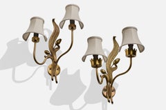 Einar Bäckström, Wall Lights, Brass, Fabric, Sweden, 1940s