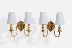 Einar Bäckström, Wall Lights, Brass, Fabric, Sweden, 1940s