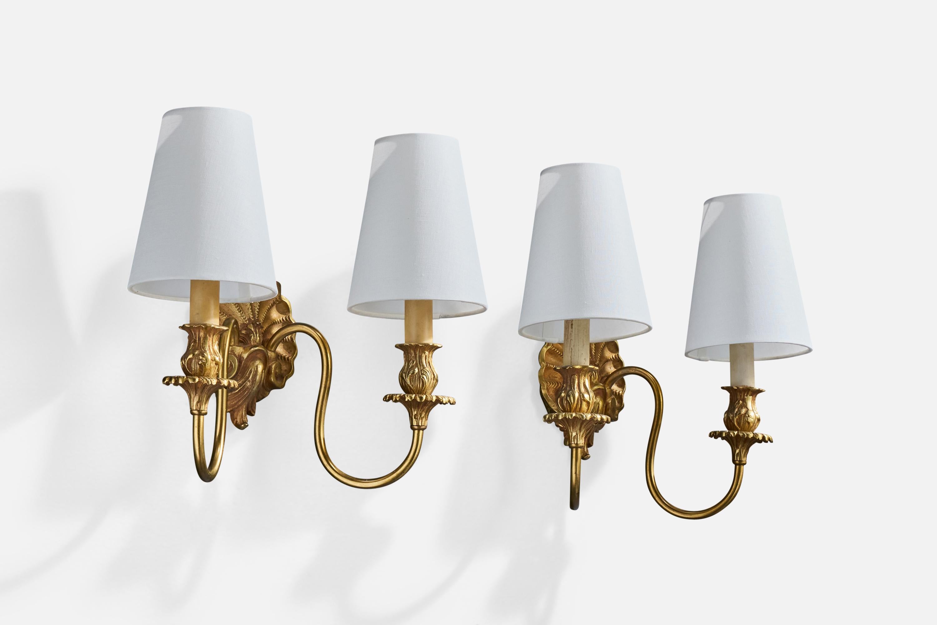 Einar Bäckström, Apliques de pared, Latón, Tela, Suecia, década de 1940 Escandinavo moderno en venta