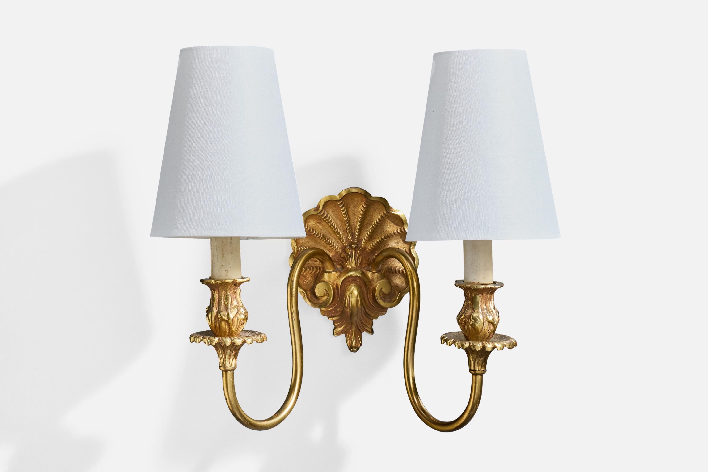 Einar Bäckström, Apliques de pared, Latón, Tela, Suecia, década de 1940 Sueco en venta