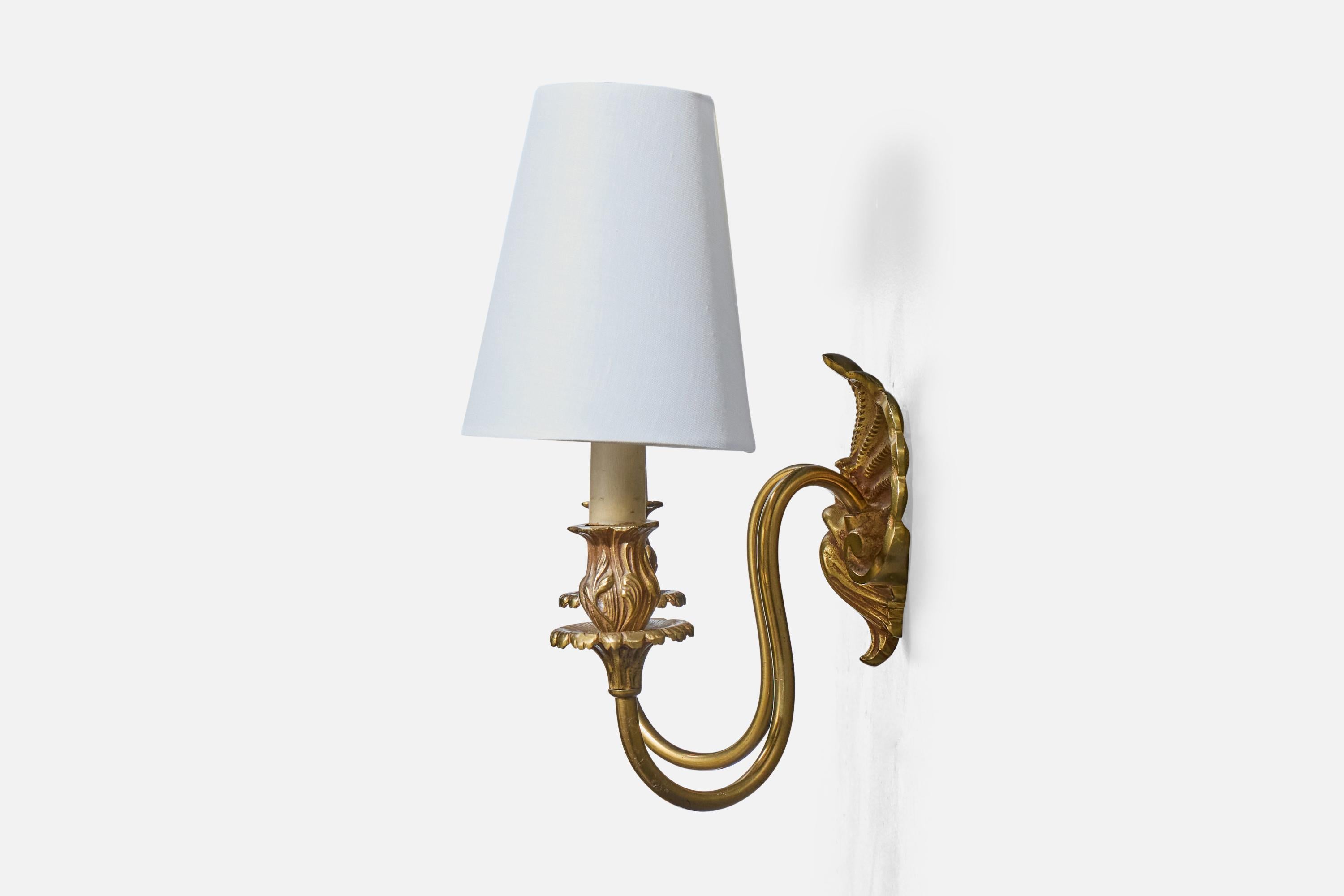 Einar Bäckström, Apliques de pared, Latón, Tela, Suecia, década de 1940 en Bueno estado para la venta en High Point, NC