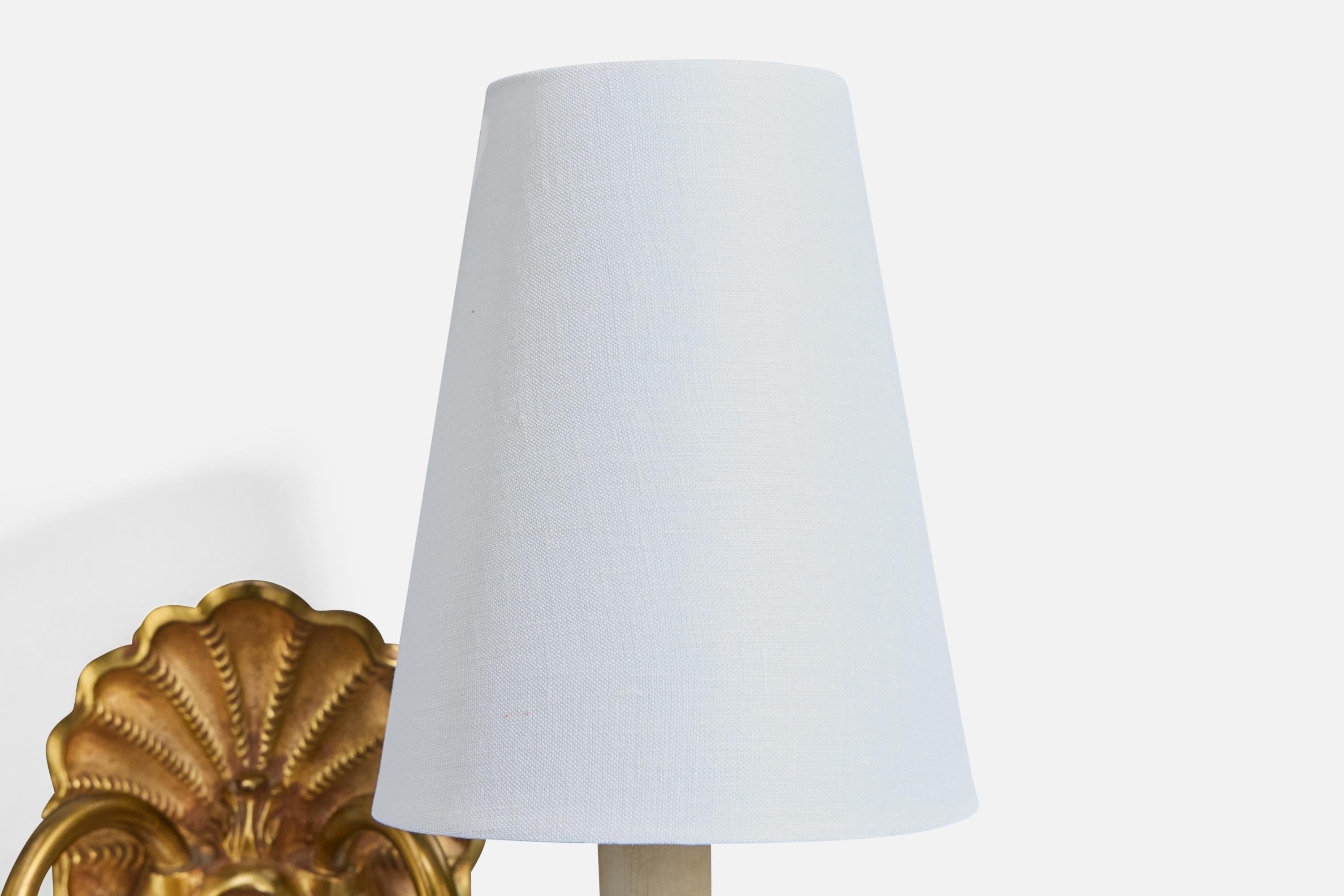 Einar Bäckström, Apliques de pared, Latón, Tela, Suecia, década de 1940 en venta 2