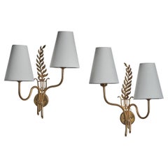Einar Bäckström, Wall Lights, Brass, Fabric, Sweden, 1940s
