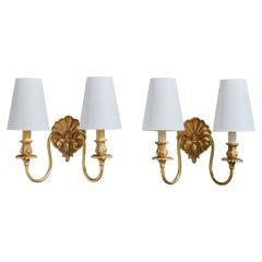 Einar Bäckström, Wall Lights, Brass, Fabric, Sweden, 1940s