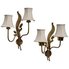 Einar Bäckström, Wall Lights, Brass, Fabric, Sweden, 1940s
