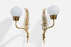 Einar Bäckström, Wall Lights, Brass, Glass, Sweden, 1940s