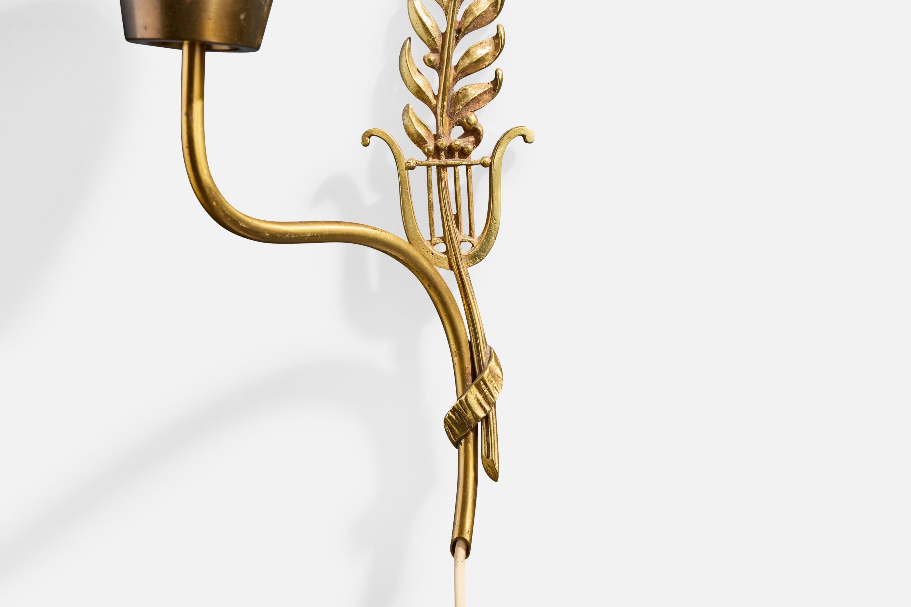 Einar Bäckström, Apliques de pared, Latón, Vidrio, Suecia, década de 1940 en venta 1