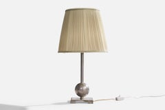 Einar Bäckströms Metallvarufabrik, Table Lamp, Pewter, Fabric, Sweden, 1930s
