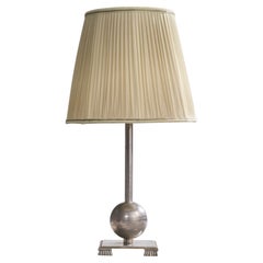 Einar Bäckströms Metallvarufabrik, Table Lamp, Pewter, Fabric, Sweden, 1930s